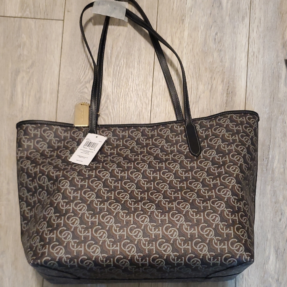 COACH CITY TOTE Double Handle Shoulder Bag~CF342 BLACK Monogram Print